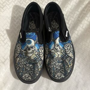 Vans x Schoph Classic Slip On Skull Owl Skeleton Shoes Artist Skate M 6.5 W 8
